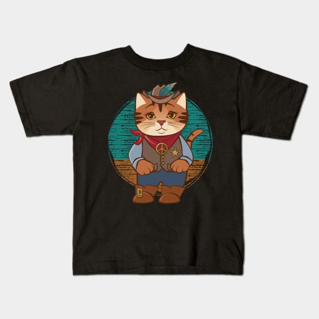 Old West Peaceful Cowgirl Sheriff Cat Kids T-Shirt by Sue Cervenka